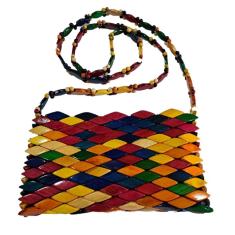 Imagem de Bolsa Artesanal Peça Madeira Envernizada Colorida Alça Longa