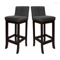 Imagem de Kit 2 Banquetas Alta para Balcão Tóquio em Madeira Maciça Matelassê Suede Cinza CCS