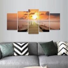 Imagem de Quadro Para Sala Paisagem Pôr do Sol Pier de Madeira Mosaico