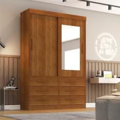 Imagem de Guarda Roupa Solteiro Com Espelho 2 Portas 6 Gavetas Star Sallêto Móveis