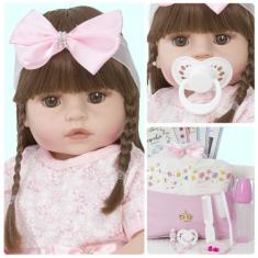 Imagem de Bebê Boneca Reborn Menina Cabelo Castanho Bolsa Maternidade - Cegonha