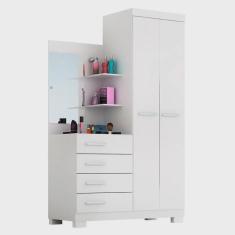 Imagem de Guarda roupa solteiro com Espelho 2 portas 4 gavetas Melissa acp Móveis Branco