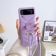 Imagem de Capa de telefone com alça transversal ajustável de luxo para Samsung Galaxy Z Flip 4 3 Z Flip3 ZFlip4 5G Capa de anel bonito V-line Cases, roxo, para Z Flip 3