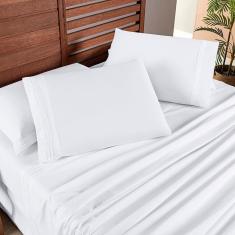 Imagem de Jogo Cama Lençol Honore Casal Padrão Micro Percal 200 Fios c/ Detalhes Bordados 4 Peças - Branco Neve