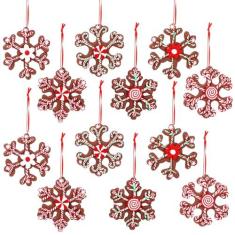 Imagem de Barydat 24 peças de enfeites de floco de neve de Natal de 10 cm sortidos, enfeites de argila de polímero coloridos, decorações de árvore de Natal com bengala doce de gengibre, flor de hortelã-pimenta