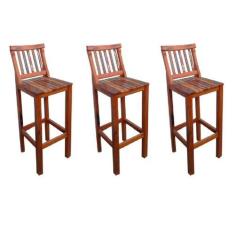 Imagem de Kit 3 Banquetas Alta com Encosto Conforto Madeira Maciça de Demolição 