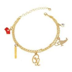 Imagem de Pulseira Corrente Dupla Enfermagem Esteto Folheado 18k