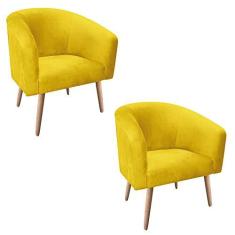 Imagem de Kit 02 Poltronas Stella Suede  Pés Palito Natural - D'Rossi