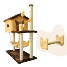Imagem de Kit Arranhador Sisal Casa Para Gatos Dois Andares Com Rede + Poste Car