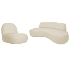 Imagem de Sofá Curvo 180cm 3 Lugares E 1 Poltrona Amsterdã Linho - Adj Decor Cor Bege