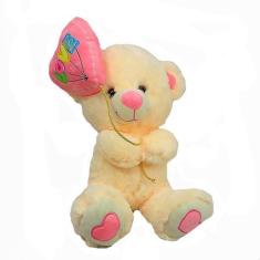 Imagem de Urso Pelúcia Com Balão Rosa 27 Cm Creme