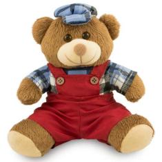Imagem de Ursinho de Pelúcia Menino com Chapéu 25cm - Toybrink, Marrom, Vermelho