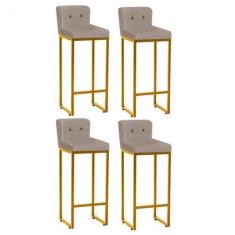 Imagem de Kit 04 Banqueta Alta C/ Encosto Lucca Industrial Cozinha Ferro Dourado