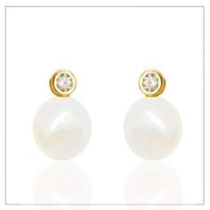 Imagem de Brinco Pérola Bola Com Zircônia Em Ouro 18k