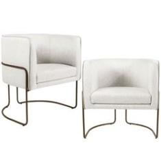 Imagem de Kit 02 Poltronas Decorativas Fixa Base de Aço Choco Betina D02 Linho Creme A-48 - Lyam Decor