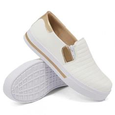 Imagem de Tênis Slip On Feminino Liso Com Zíper Lateral Calce Fácil - Dk Uze Sho