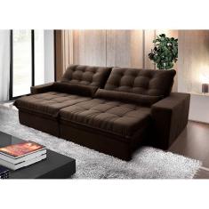 Imagem de Sofá Retrátil Reclinável Zurique 2,70m Suede Velut Marrom c/ Molas no Assento - King House