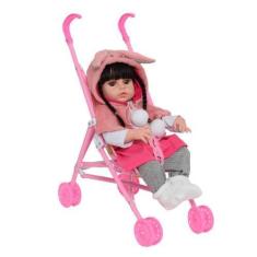 Imagem de Boneca Reborn Morena Menina Coelhinha Linda Com Carrinho - Cegonha Reb