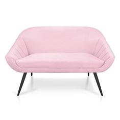 Imagem de Namoradeira Giovana 02 Lugares Suede Rosa Bebê Pés Palito de Ferro - D'Rossi