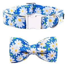 Imagem de Coleira floral para cães Maca Bates com gravata borboleta para cães, laços, flores de primavera, ajustáveis, coleiras de separação, acessórios, para pequeno, médio, grande, GG,