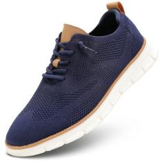 Imagem de Tênis Oxford masculino de negócios, moderno, de malha, casual, para caminhada, confortável, leve, sola macia, Azul escuro, 41