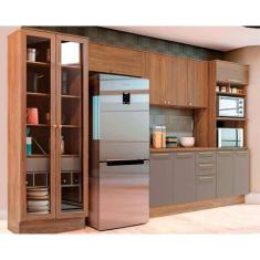Imagem de Cozinha Modulada Completa Botanic 6 Peças (2Aéreos+1Balcão+2Paneleiros+1Complemento) M665 Nogueira/Fendi - Kappesberg