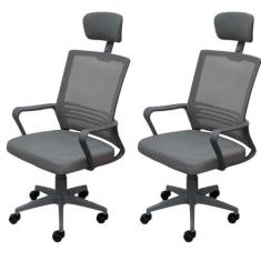 Imagem de Kit 2 Cadeiras para Escritório Presidente Lyon Alta em Tela Mesh Cinza
