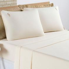 Imagem de Jogo Cama Lençol Diana Casal Padrão Percal 200 Fios 100% Algodão 4 Peças - Palha