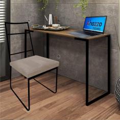 Imagem de Kit Escritório Stark Cadeira e Mesa Industrial Ferro Preto Tampo MDF Ambar Sintético Bege - Ahz Móveis