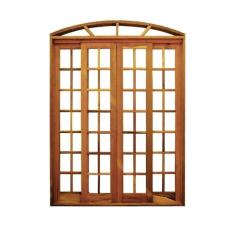 Imagem de Portal Correr Quadriculado 4 Folhas Itauba em Arco com Fechadura 1,40 X 2,30 Rodam Natural