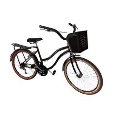 Imagem de Bicicleta vintage aro 26 bagageiro 18v cesta plast preto - Maria Clara