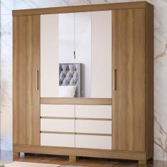 Imagem de Guarda Roupa Casal 4 Portas Com Espelho E 6 Gavetas Cádis Amêndola Touch-off White