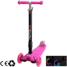 Imagem de Patinete Brinquedo Infantil Menina Rosa 4 Rodas Regulável Luzes Led At