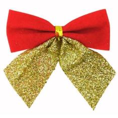 Imagem de Enfeite de natal laço vermelho veludo com glitter 12 undades - fartex,