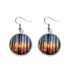 Imagem de Brinco feminino com pingente de prata e estampa florestal escura