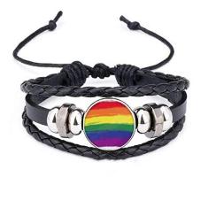 Imagem de DIYthinker Pulseira LGBT de couro trançado LGBT Stippling Rainbow Gay