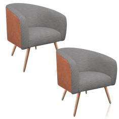 Imagem de Kit 2 Poltronas Stella Corano Nozes Com Linho  Castanho