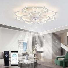 Imagem de Ventiladores de teto LED com luzes e controle remoto Ventilador de teto regulável com lâmpada reversível com temporizador de 6 velocidades Design Ventilador de teto flor lustre para sala de