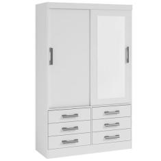 Imagem de Guarda Roupa Solteiro com Espelho 2 Portas 6 Gavetas - Meridian -Branco - Móveis D'Doro