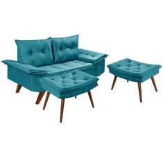 Imagem de Sofa Namoradera Bariloche 2 Lugares Em Suede + Duas Banqueta - Essenci