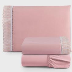 Imagem de Jogo de Lençol Suave Lese Percal 180 Fios Solteiro 3 Peças Barato - Rosê