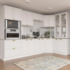 Imagem de Cozinha Modulada 9 Peças com Tampo 4 Aéreos 4 Balcões e Torre Quente Arizona Cabecasa Madeiramadeira Branco