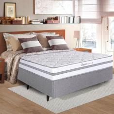Imagem de Cama Box Casal Molas Maxspring 138x188x24cm Chester Herval Branco/Cinza