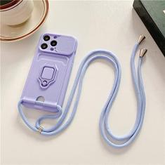 Imagem de Capa de cartão de suporte de anel de silicone de cordão transversal para iphone 13 11 12 14 pro max xs x xr 6 8 7 plus se capa de câmera deslizante, roxa, para iphone 12