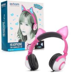 Imagem de Fone De Ouvido Led Orelha Gato Gatinha P2 Headphone Rosa - Exbom