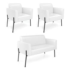 Imagem de Sofá Namoradeira E 2 Poltronas Pé De Ferro Preto Marisa Corano D03 - D`rossi Cor Branco