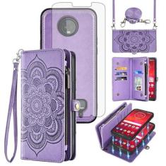 Imagem de Asuwish Capa de celular para Moto Z3 / Z3 Play carteira com zíper destacável com protetor de tela de vidro temperado alça porta-cartão de flor slot para Motorola MotoZ3 Z 3 3Z Z3play mulheres meninas