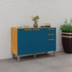 Imagem de Balcão para Cozinha 3 Portas 2 Gavetas Anne Cinamomo/Azul Turquesa