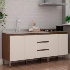 Imagem de Cozinha Modulada 2 Balcões com Tampo de 70cm para Cooktop Ébano/Off White