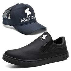 Imagem de Kit Tênis Slip On Basico Masculino com Elástico Lateral Sola Borracha e Boné-Masculino